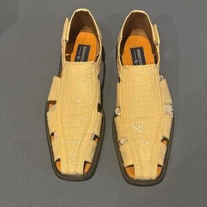 Roberto Cavalli Beige Crocodile Pattern Sandals 10.5